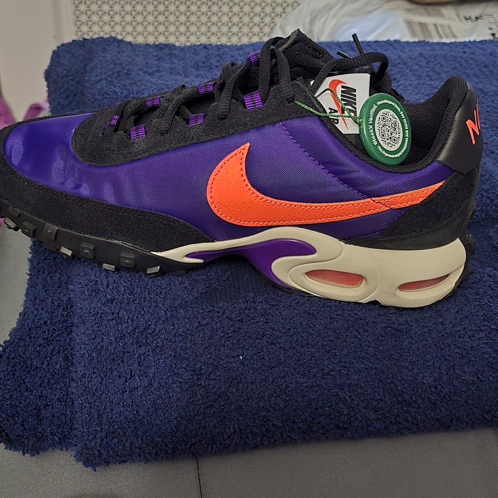 Nike Black and Purple Sneakers with Orange Swoosh
